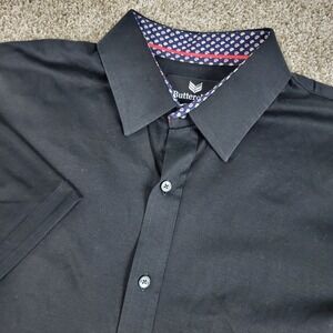 Buttercloth Slim Fit Mens Large Solid Black Performance Button Up Short‎ Sleeve